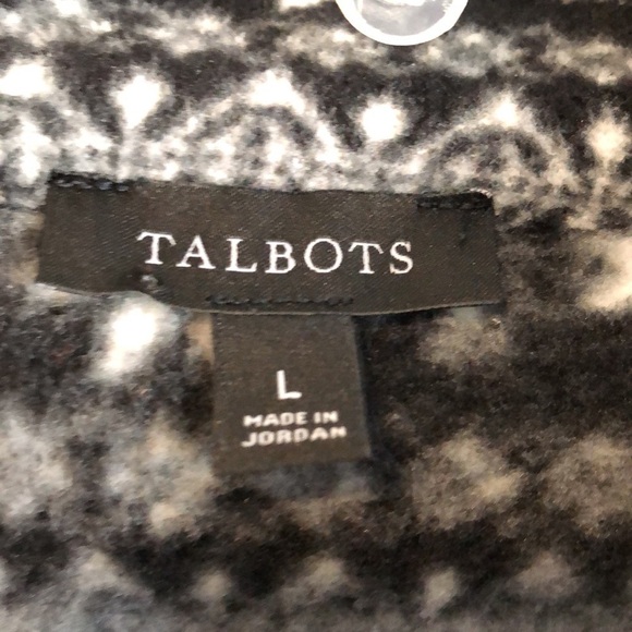 Talbots Womens Fair Isle Fleece Pullover Sz L Black Nordic Winter 1/4 Zip Snow - Picture 3 of 7